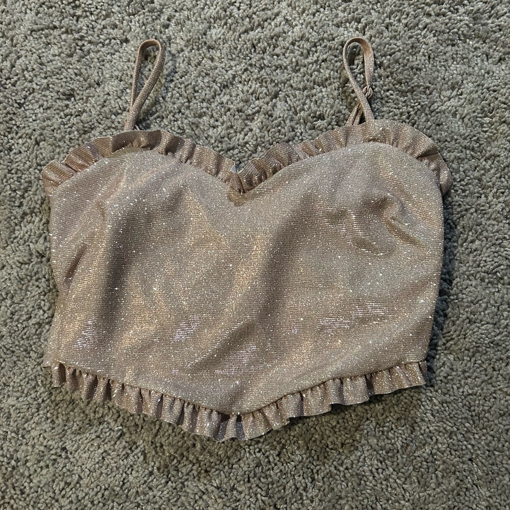 Sparkling Tan Ruffle Women's Top